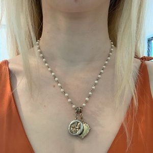 Pearl necklace with K and Cross Pendants